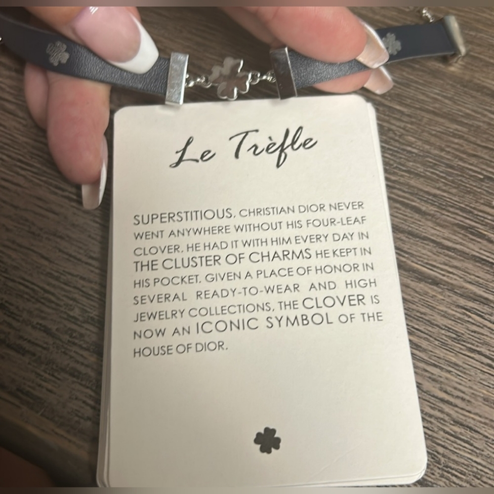 Dior NIB Le Trèfle Black Leather & Silver Choker Necklace - Picture 2 of 4